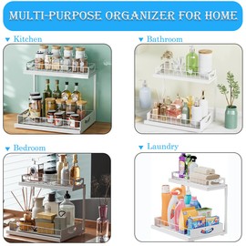 Under Sink Organizer, 2 Pack Pull Out Kitchen Cabinet Organizer Metal Slide Out Shelves, 2 Tier Sliding Cabinet Basket Organizer Drawer, Bathroom Organizers and Storage Pantry Closet Organization Rack