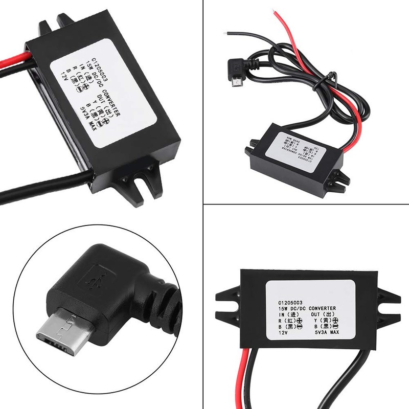 DC-DC 12V to 5V 3A 15W 12v to Micro USB