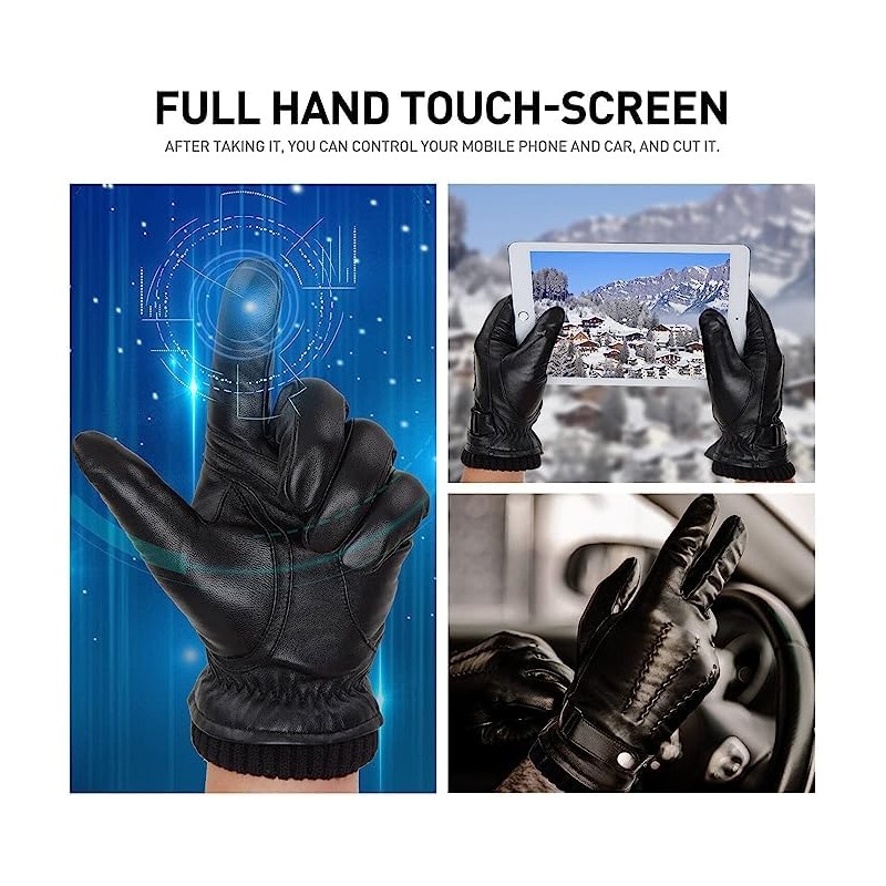 BISON DENIM Men's Genuine Leather Gloves Warm Wool Lining Leather