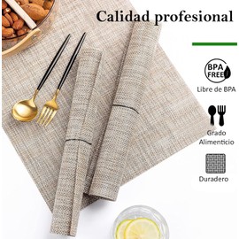 U Chef Juego de 6 Manteles Individuales para Mesa y Comedor, Lavables para Interiores y Exteriores, Manteles Antideslizantes para el Hogar, Restaurante, Cocina, Hotel, Cafetería (Beige)