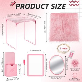 Patelai 11 Pcs Locker Accessories Kit Included Locker Shelf Magnetic Mirror Pen Holder Whiteboard Marker Faux Fur Rug Light String and Magnet for Back to School Essentials(Pink)