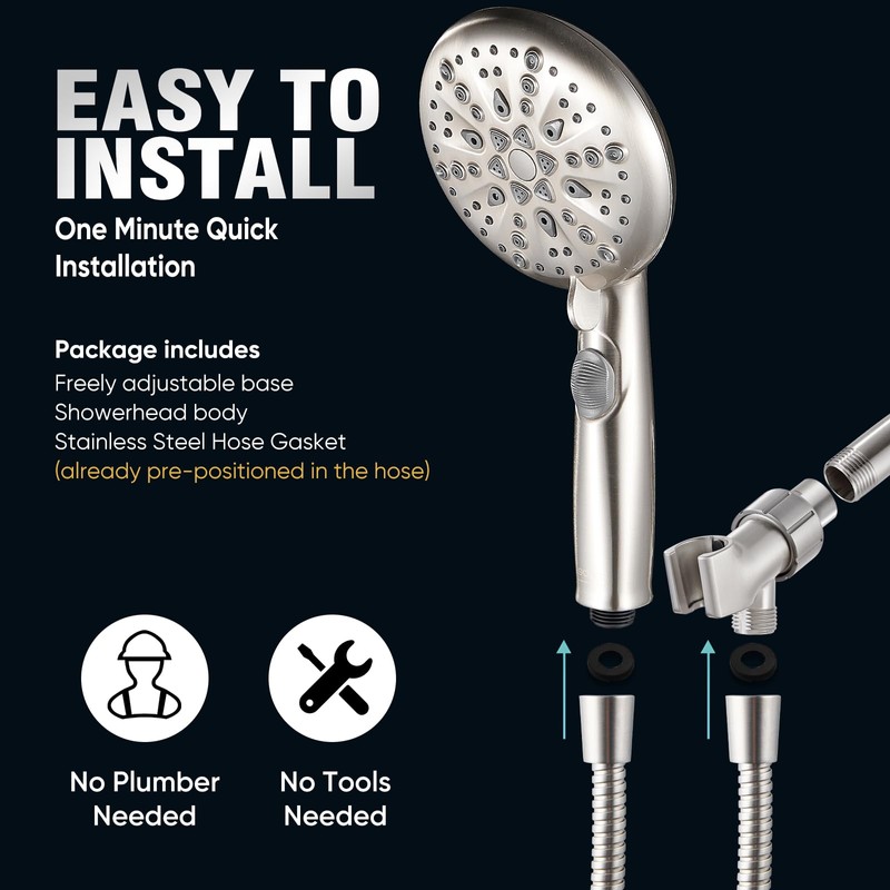 Cobbe High Pressure Shower Head with Built-in Pause Button, 9-Function