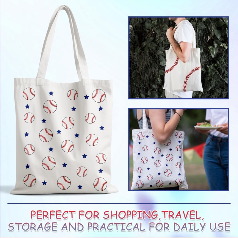 Lyosehy 6PCS Baseball Canvas Tote Bags 15"x13" Baseball Canvas Casual