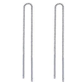 Yaneno 925 Sterling Silver Needle Bar Threader Pull Through Chain Drop Dangle Earrings for Women (4.72)