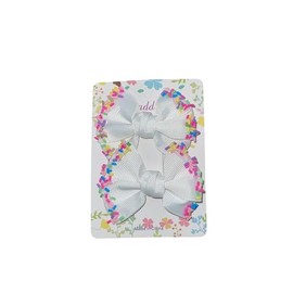 Girls Hair Bows with Confetti Trim, White or Pink, Small Hair Accessories (White)