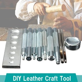 HappyHome 11-Piece Caulking Punching Stand, Eyelet, Leather Craft, Hammering Rod, Hook & Caulking Hammer, With Dedicated Case