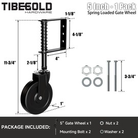 TIBEGOLD 5" Spring Loaded Gate Caster, Heavy Duty Gate Wheel for Outdoor Wooden Gate Fence, Gate Support Helper with 360° Swivel, Anti Sag Gate Kit, 220 Lbs Capacity, Black, 1 Pack