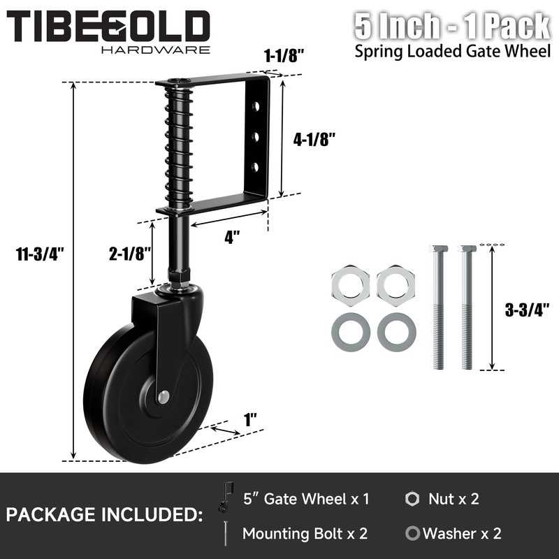 TIBEGOLD 5" Spring Loaded Gate Caster, Heavy Duty Gate Wheel