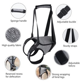 Dotoner Dog Lifting Harness, Dog Support Harness for Rear Legs, Soft Dog Support Loop for Injured Disabled Small, Medium and Large Dogs, Dog Loop for the Rear Legs (Grey, L)