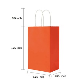 Oikss Oikss 100 Pack 5.25x3.25x8.25 Inch Small Orange Kraft Paper Bags with Handles Bulk for Birthday Wedding Party Favors Grocery Retail Shopping Business Goody Craft Gift Bags Cub Sacks (100pcs Count)