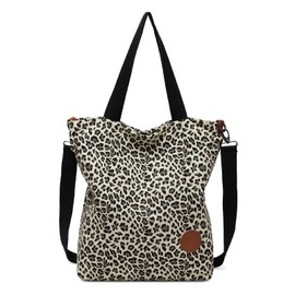 JANSBEN Women's Canvas Handbag Shoulder Bag Casual Multifunctional Shoulder Bags Large for Work School Shopper Casual Daily, leopard, vintage