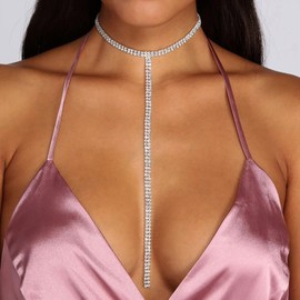 Gold Silver Wedding Necklace For Brides Long Rhinestone Necklace Choker Sparkling Diamond Tennis Necklace Chain Lariat Bridal Pendant Crystal Drop Y Necklace Shiny CZ Y-shaped Women, Zinc