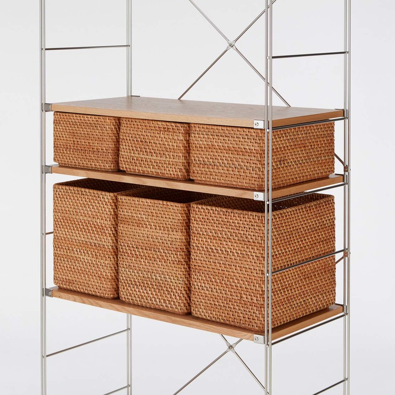 MUJI 47381306 Overlapping Rattan Rectangular Basket, Medium (V) Approx. Width