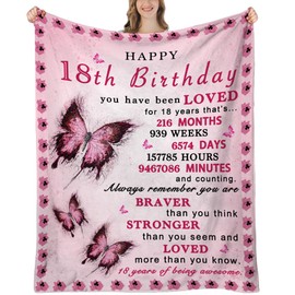 UHANKRU 18th Birthday Gifts for Girls - 18 Year Old Girl Gifts - 18th Birthday Blanket Butterfly, Happy 18th Birthday Gift Ideas, 18th Birthday Decorations, 18-Year-Old Girl Birthday Blanket, 60"x50"