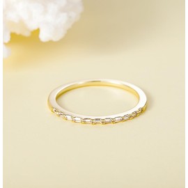 TIGRADE Half Eternity Ring for Women, Baguette Cubic Zirconia Anniversary Thin Stacking Ring, Minimalist CZ Statement Band, Size 3-11, Size 10.5