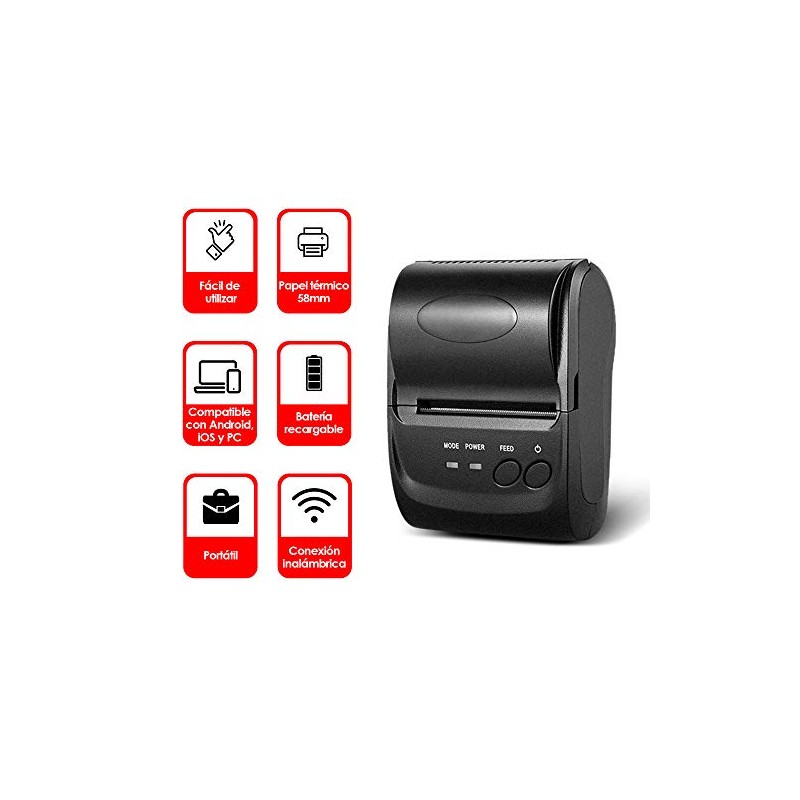 Redlemon Impresora Trmica Porttil Mini con Conexin Bluetooth Inalmbrica, para