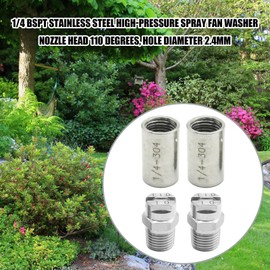 VIKKSAER Flat Fan Spray Nozzle Tips, 1/4BSPT Male Thread, 110 Degree Nozzle w/ 2.4mm Orifice, 304 Stainless Steel Fan Spray Nozzle (2PCs, 110 Degree, 2.4mm Orifice)