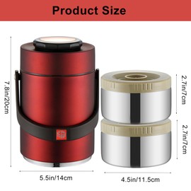 Insulated Food Jar,1.5L Stainless Steel Bento Lunch Box,2-Tier Stackable Food Thermos Jar,Insulated lunch Containers for Hot Food,Leakproof Portable Food Container for Office Picnic Travel(Red)