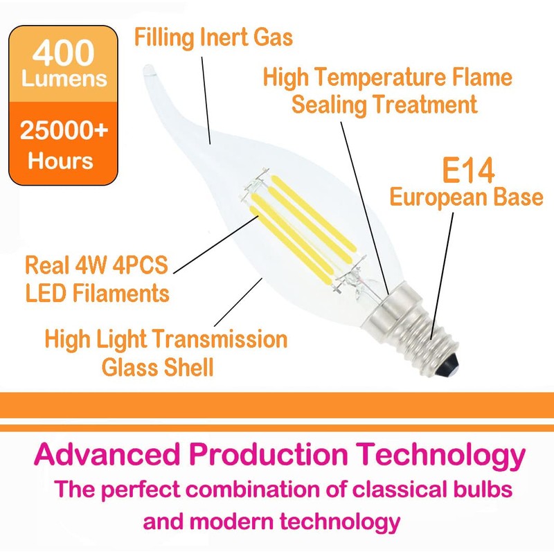 Lamsky E14 LED Bulb European Base 4W LED Chandelier Light