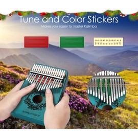 Kalimba Thumb Piano 17 Key kalimo InstrumentMahogany Mbira Sanza for Children Audlt with Tuning Hammer Piano Bag Study Instruction(Blue)