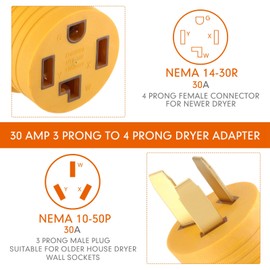 Saysurey 50Amp to 30Amp Dryer Adapter Compatible with NEMA 10-50P to 14-30R 3 Prong 4 Prong Compact 120V/240V 30 Amp Welder Dryer Cord Adapter for RV Camper Generator(Yellow)