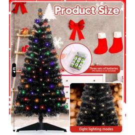 DEWUR Pre-Lit Artificial Christmas Tree, Warm White Lights, Colorful Lights, Includes Stand, 4 feet (Black)