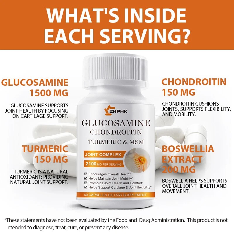 ZHPHK Glucosamine Chondroitin Turmeric MSM 2100mg Triple Strength Joint Support