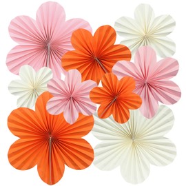 Surflyee Pack of 9 Paper Flowers Hanging Flowers Paper Decoration Fan Decoration Paper Flowers Hanging for Birthday Parties, Gatherings, Weddings, Baby Showers, Pink Orange White Paper Flowers