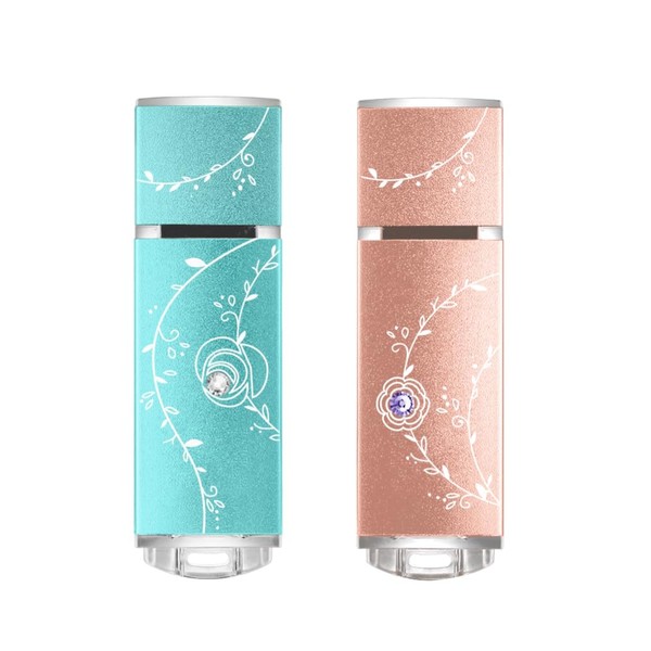 TCELL Natural Beauty USB 3.0 32GB 3 PACK USB Stick Flash Drive Decorated with Swarovski Elements Crystal Rose Gold for Women Student Office Gift, Pink Thumb Drive