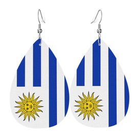 Uruguay Flag Teardrop Earrings For Women Uruguayan Lightweight Leather Dangle Earrings Patriotic Jewelry Gifts