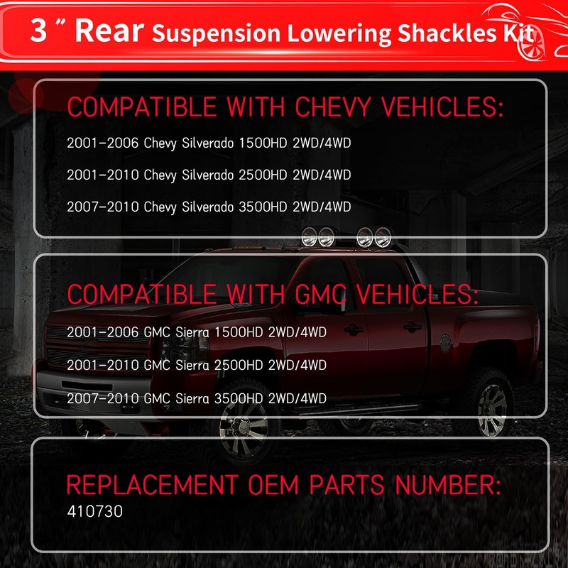 3" Drop Lowering Shackle Rear Kit: for Silverado Chevy GMC