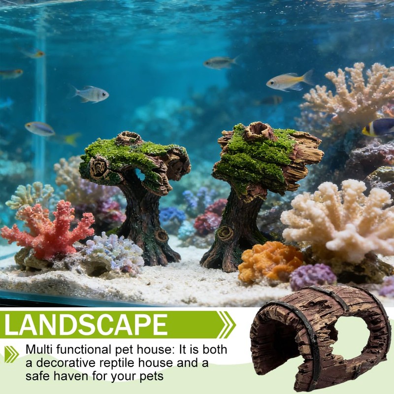 QEXUJOW Aquarium Decor Themed Ornaments, Four Hollow Wooden Tree Trunks,