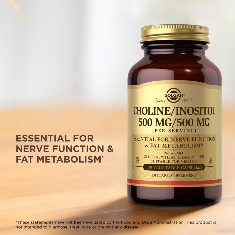 Solgar Choline/Inositol 500 mg/500 mg, 100 Vegetable Capsules (Pack of