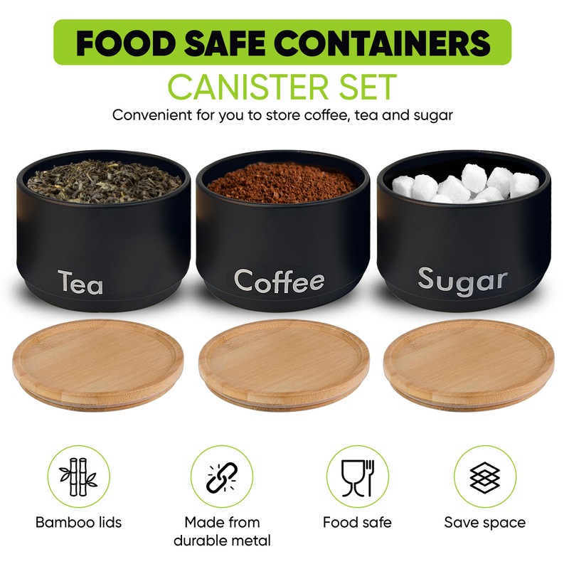 MantraRaj 3PCS Tea Coffee Sugar Canister Set Kitchen Canister Set