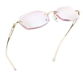LifeArt Blue Light Blocking Glasses, Computer Reading Glasses, Anti Blue Rays, Reduce Eyestrain, Rimless Frame Tinted Lens with diamond, Stylish for Women (+1.00 Magnification)