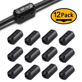 EMI RFI Noise Filter Cable Ring, Roctee 12 Pcs Ferrite Choke Snap On Noise Suppressor Cable Clip Electronic Ferrites Core for 3.5MM Diameter Wire (Black)