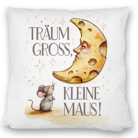 speecheese Maus und Käse-Mond Träum groß Kissen satiniert Kindergeschenk - süßes DekoKissen satiniert für Babyzimmer oder Käseliebhaber