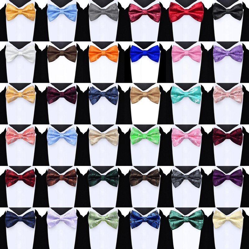 GUSLESON Royal Blue Bow Tie for Men Pre-Tied Silk Blue