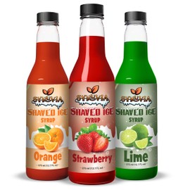 Syruvia Snow Cone Syrup 12.7oz -Orange & Strawberry & Lime Syrup For Shaved Ice, Snow Cones, Slushies, Italian Soda, Popsicles. Kosher, Dairy Free.