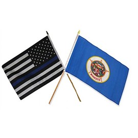 K's Novelties 12x18 12"x18" Wholesale 2 Flag Combo USA Police Blue & Minnesota State Stick Flag