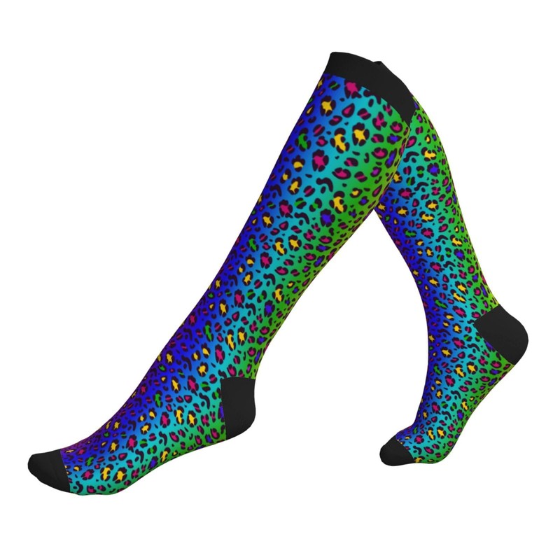aipoase Leopard Compression Socks Knee High Circulation Support Socks For