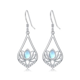 Lypic Lotus Earrings 925 Sterling Silver July Birth Flower Dangle Earrings Birth Flower Jewelry for Women Daughter