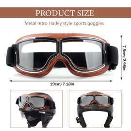 Motorcycle Riding Goggles, Vintage PU Leather Windproof Dustproof Motorcycle Goggles, Pilot Fog Proof Goggles, Motocross Racer Sports Helmet Sunglasses, Hiking Ski Goggles Eyewear for Cruiser, Scooter