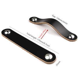 Lumanie 6 Drawer Handles Handmade Leather Cabinet Knobs Adjustable Kitchen Pull Knobs with Screws 22mm Hole Spacing 128mm Black