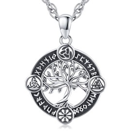 Tree of Life Necklace 925 Sterling Silver Tree of Life Viking Pendant Necklace Viking Amulet Jewellery Gifts for Men Women Stainless Steel Chain 60 cm, Sterling Silver, No Gemstone
