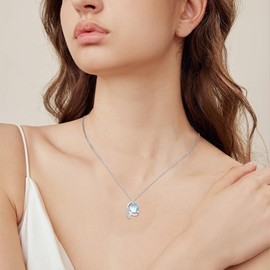 Twoowl Moonstone Pendant Necklace 925 Sterling Silver Rainbow Moonstone Necklace Moonstone Jewelry Birthday Valentines Day Christmas Gifts for Women Girls, Sterling Silver, Moonstone