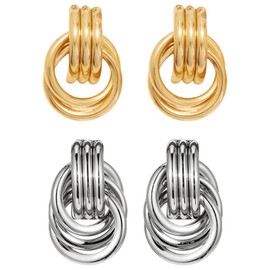 4 Pcs For Women, Chunky Silver, Geometric Drop Dangle Earrings Twisted Earrings Trendy Dupes Jewelry Gift ﻿