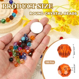 PATIKIL Runde Kristallperlen, 8 mm, 100 Stück, Glasperlen, lose Abstandshalter für Schmuckherstellung, Armband, Halskette, Ohrringe, Windspiele, Handwerk, Dunkelorange