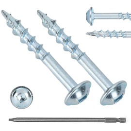 Bobibbi Pocket Hole Screws #8x1-1/4 Zinc, Coarse Thread Wood Screws 100Pcs, Washer Head with Square Drive, 150MM Drive Bit Included