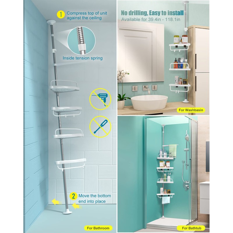 ADOVEL 4 Layer Corner Shower Caddy, Adjustable Shower Shelf, Constant